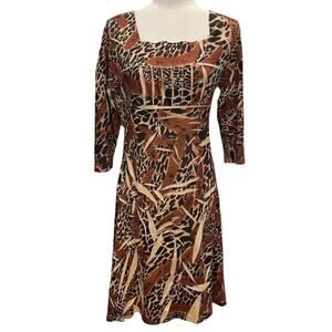 Vintage Jane Ashley Brown Animal Print Dress size Small